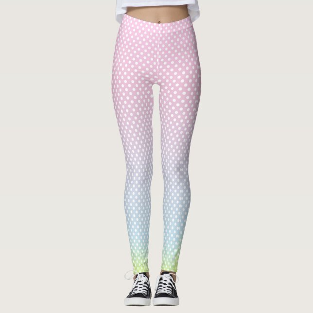 Polka dots Gradient Rosa Blue Gult Leggings (Framsida)
