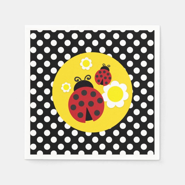 Polka dots Gula blommor Red Ladybug Baby Shower Pappersservett (Framsidan)