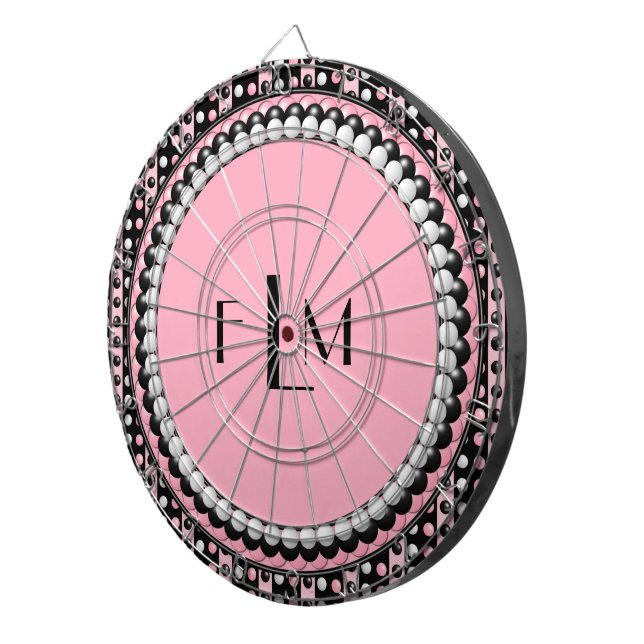 Polka dots i Rand Monogram Dartboard Darttavla (Högra Framsidan)