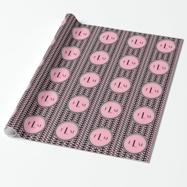 Polka dots i Rand Monogram Presentpapper (Utrullad)