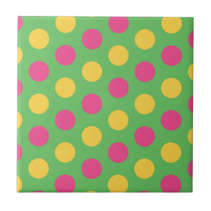 Polka dots i Shock rosa och Gult av grönt kalk Kakelplatta