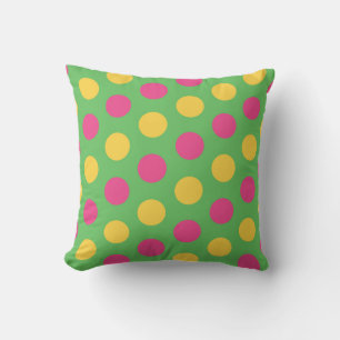 Polka dots i Shock rosa och Gult av grönt kalk Kudde