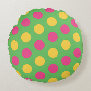 Polka dots i Shock rosa och Gult av grönt kalk Rund Kudde