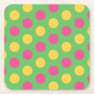Polka dots i Shock rosa och Gult av grönt kalk Underlägg Papper Kvadrat