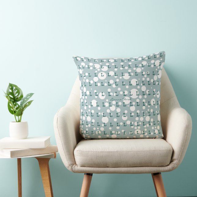 polka dots & initialer mönster lätt teal kudde (Stol)
