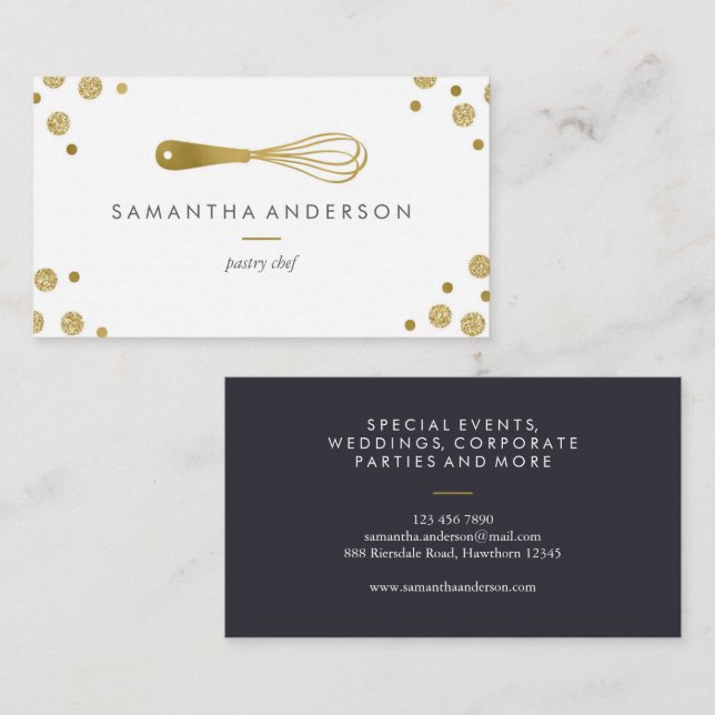 polka dots kock affärskort i Guld Visitkort (Fram/baksida)