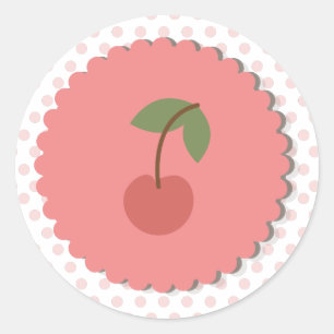 Polka dots & körsbärsröd muffinTopper/klisterm Runt Klistermärke