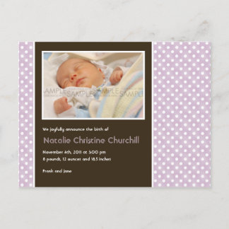 Polka dots Lilac/Brown ・ Baby-meddelande Meddelande Vykort