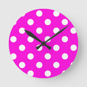 Polka dots magenta #FF00DC Rund Klocka