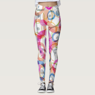 Polka dots med flera färgader, cirklar på vitt leggings