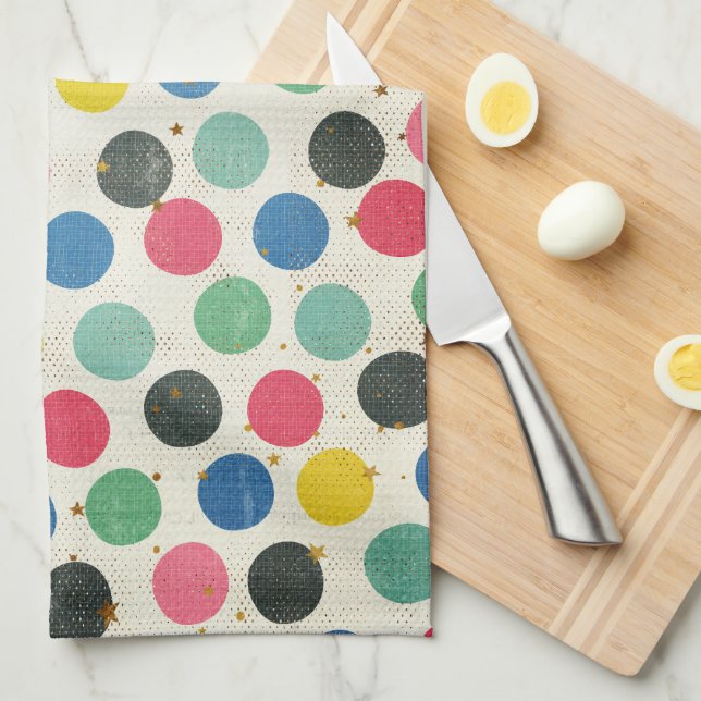Polka dots med Guld Stars, flera färgader Kökshandduk (Vikt i Fjärdedel)