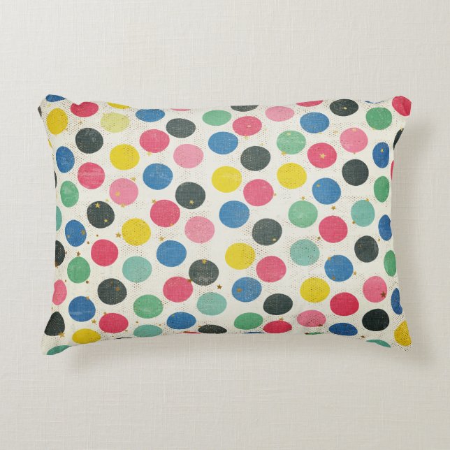 Polka dots med Guld Stars, Rand med flera färgader Prydnadskudde (Framsidan)