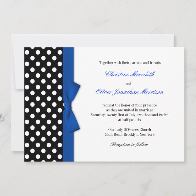 Polka dots med inbjudan till Blue Bow Bow Wedding (Framsida)