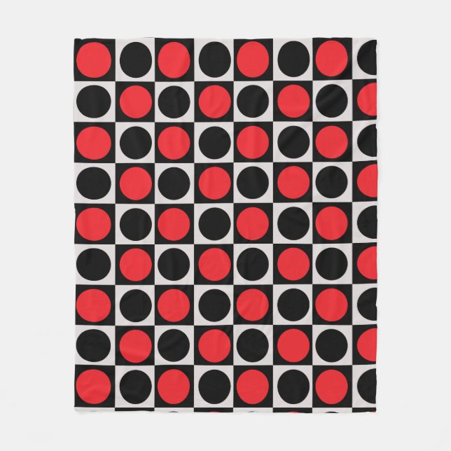 Polka dots med kontrollerad geometrisk röd svart c fleecefilt (Framsidan)