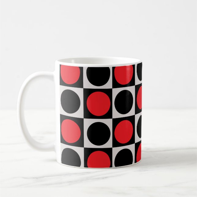 Polka dots med kontrollerad geometrisk röd svart c kaffemugg (Vänster)