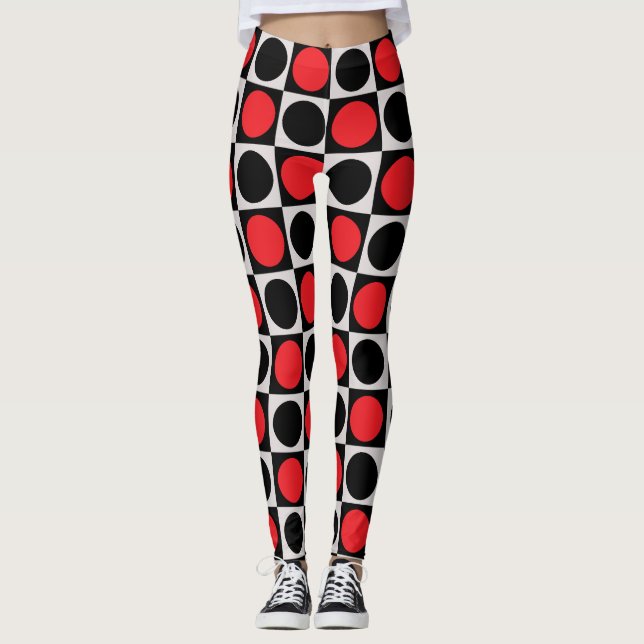 Polka dots med kontrollerad geometrisk röd svart c leggings (Framsida)