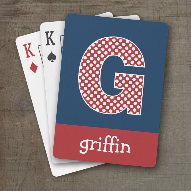 Polka dots med Monogram Brev G Spel Kort (Personalized Playing Cards - Huge Monogram)