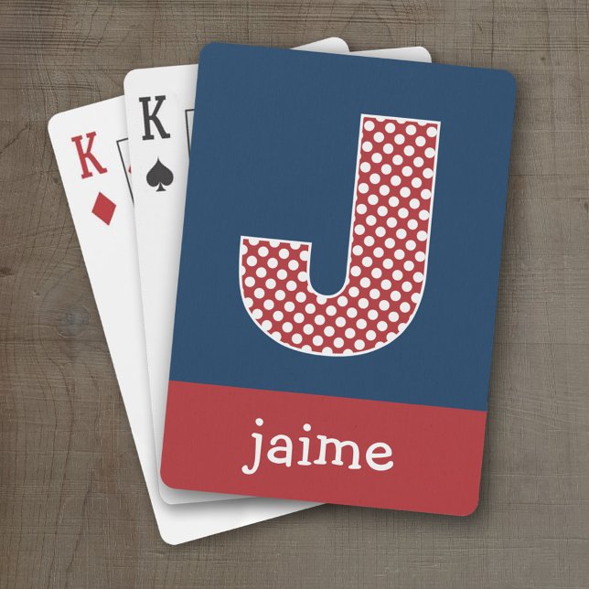 Polka dots med Monogram Brev J Kortlek (Personalized Playing Cards - Large Monogram)