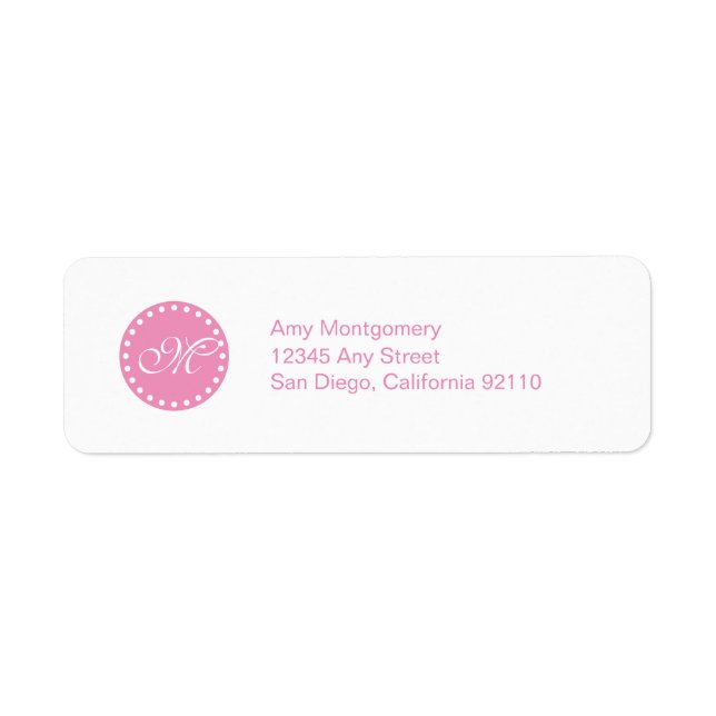 Polka dots med monogrametikett - rosa returadress etikett (Framsidan)