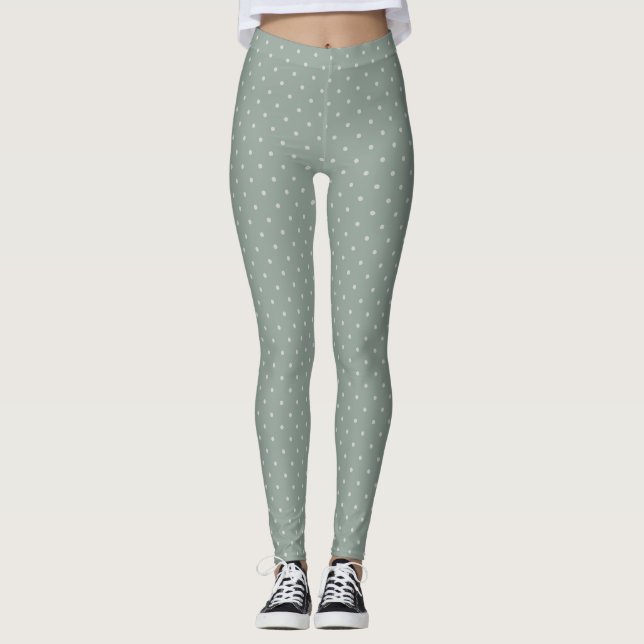 Polka Dots Mint Green and Soft Gray Polka Pattern Leggings (Framsida)