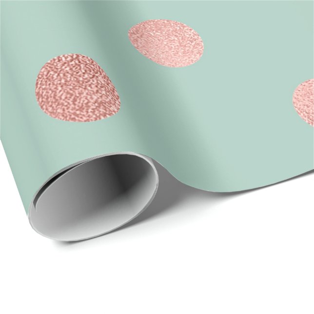 Polka dots Mint Grönt Pastel Peach Guld Ro Presentpapper (Rullad Hörn)