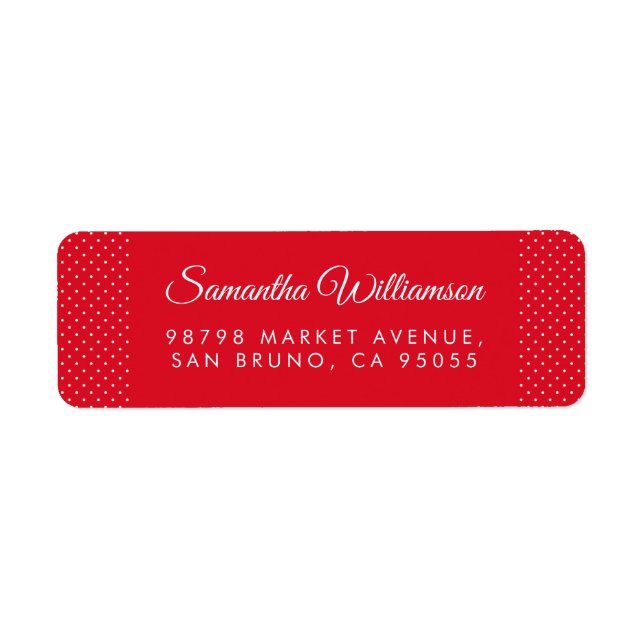 Polka dots & Modern Typografi Red Adress Returadress Etikett (Framsidan)