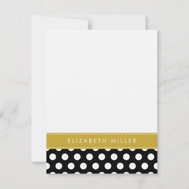 Polka dots-monogramanteckningskort för Svart och G Anteckningskort (Framsida)