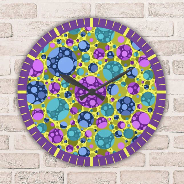 Polka dots Mönster i Rosa Blue Teal - Stor Klocka (Skapare uppladdad)