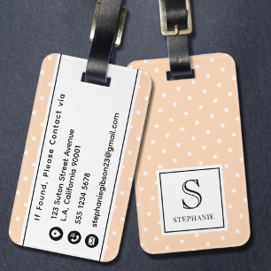 Polka Dots Mönster Monogram och Namn Peach Puff Bagagebricka