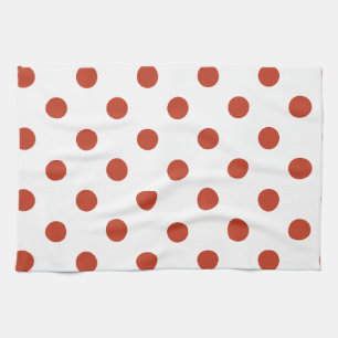 Polka dots - mörkt pastellfärgat rött på vit kökshandduk