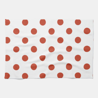 Polka dots - mörkt pastellfärgat rött på vit kökshandduk