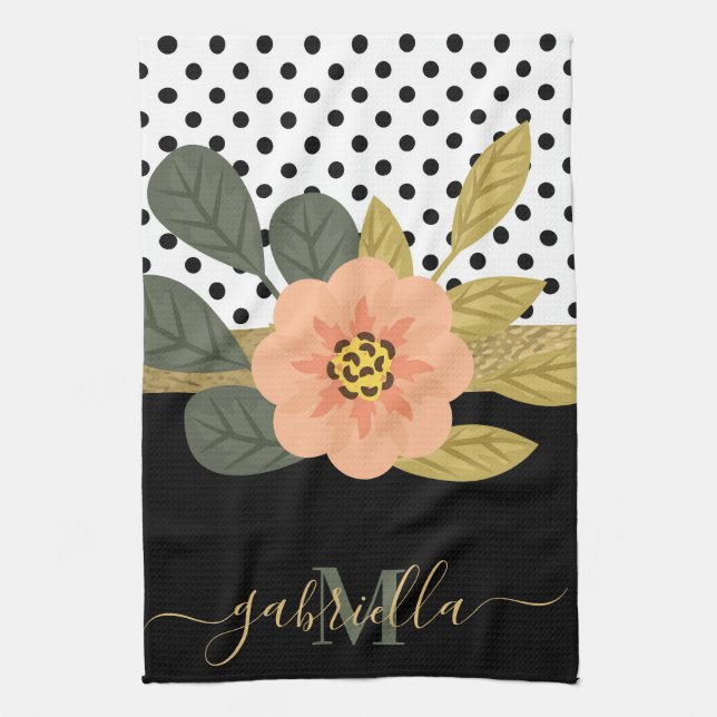 Polka dots och Blommigt Kökshandduk (Vertikal)