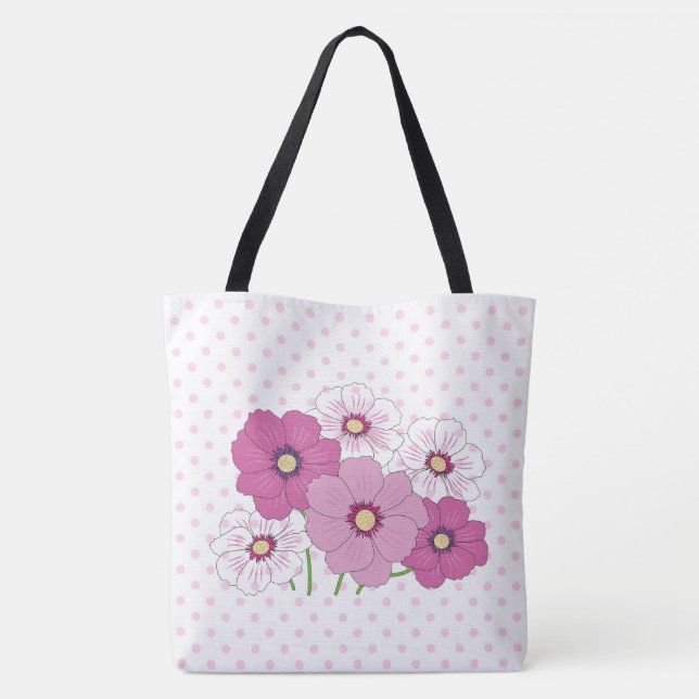 Polka dots och blommor tygkasse (Baksida)