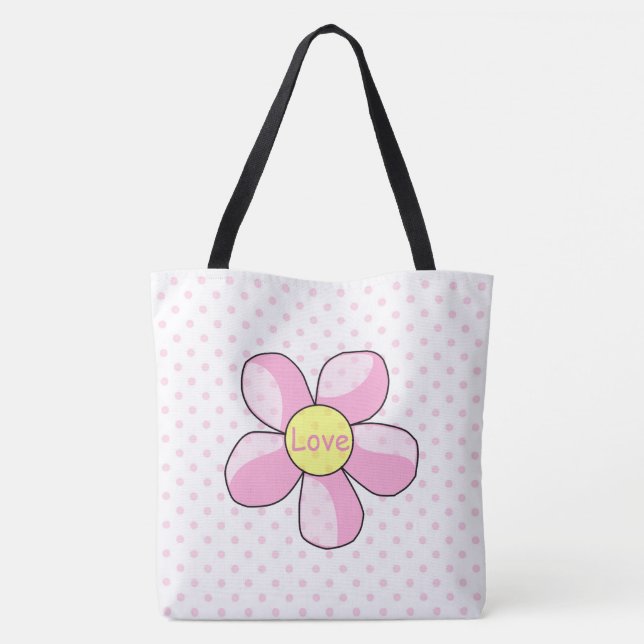 Polka dots och blommor tygkasse (Baksida)