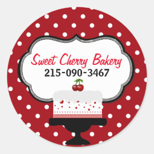 Polka dots och Cherry Cake Bakery Sticker Runt Klistermärke