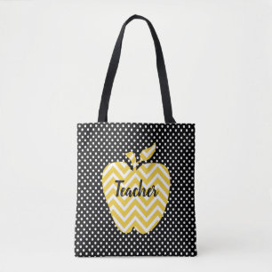 Polka dots och Chevron Apple Teacher Tote Bag Tygkasse