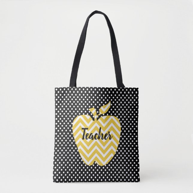 Polka dots och Chevron Apple Teacher Tote Bag Tygkasse (Framsida)