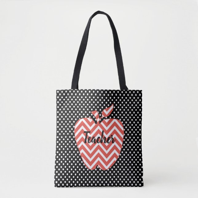 Polka dots och Chevron Apple Teacher Tote Bag Tygkasse (Framsida)