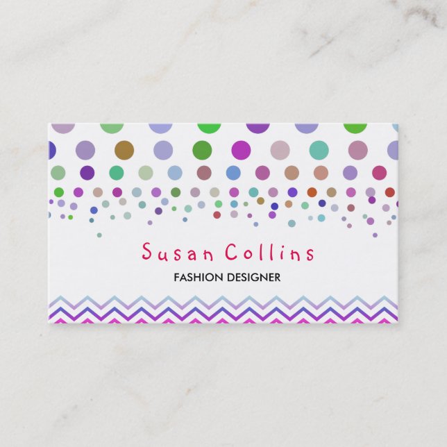 Polka dots och Chevron Clean Mode Elegant Visitkort (Framsida)