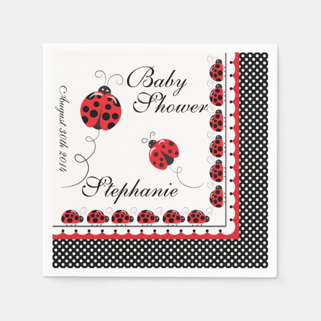 Polka dots och Cute Ladybugs Pappra Party Napkins Pappersservett (Framsidan)