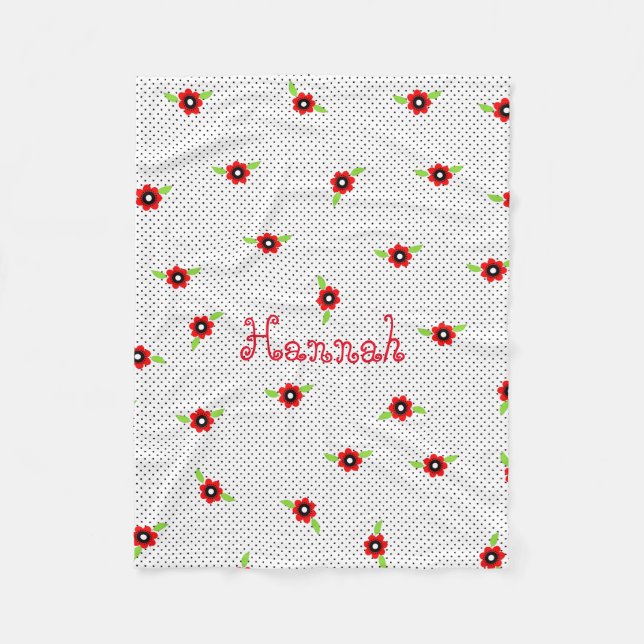 Polka dots och Flowers Personlig Fleece Blanket (Framsidan)