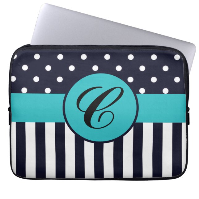 Polka dots och Rand Monogrammed Laptop sleeve (Framsidan)