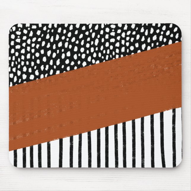 Polka dots och Rand (svartvit/bränd orange) Musmatta (Framsidan)
