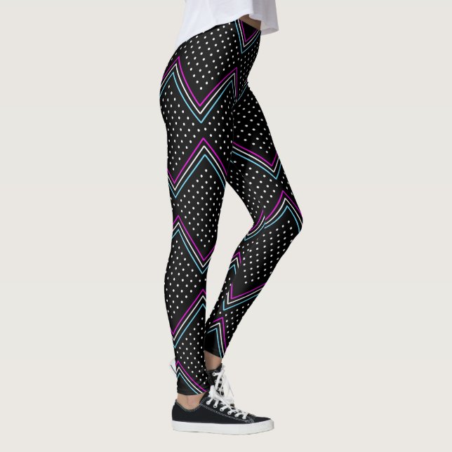 Polka dots och randdamasker, svart, Fuchsia Leggings (Höger)