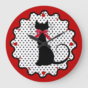 Polka dots och svart katt stor klocka