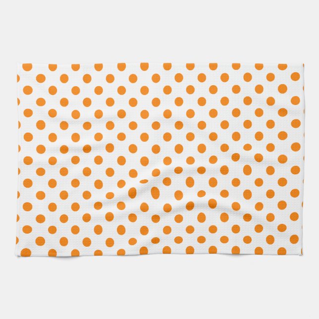 Polka dots - orange på vit kökshandduk (Horisontell)