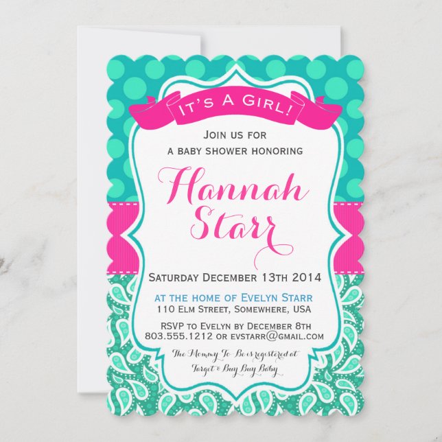 Polka dots & Paisley baby showerinbjudan Inbjudningar (Framsida)