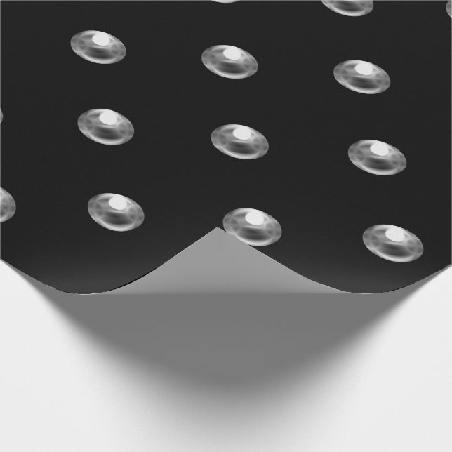 Polka dots Pearls Black Silver Grått 3D-effekt Presentpapper (Hörn)