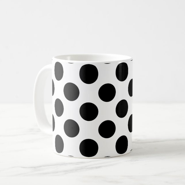 Polka dots, Polka Dot Mönster, Black and White Kaffemugg (Framsida vänster)