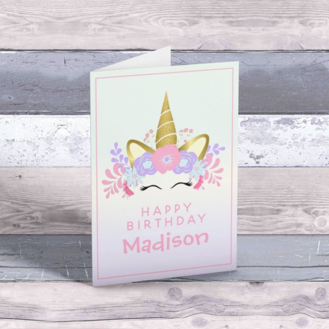 Polka dots Rainbow Unicorn Grattis på födelsedagen Kort (Skapare uppladdad)